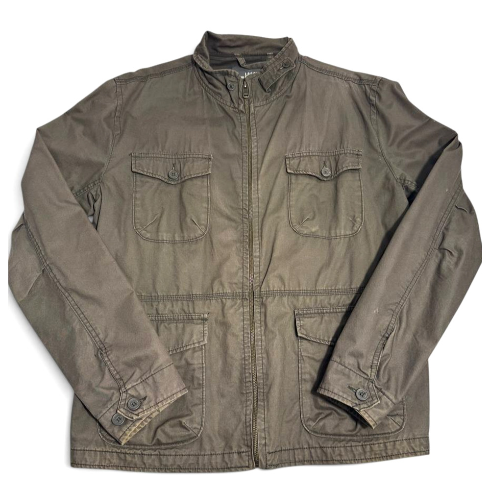 H&M LOGG Jacket Mens Large Green Military Utility Field Jacket Full Zip Casual